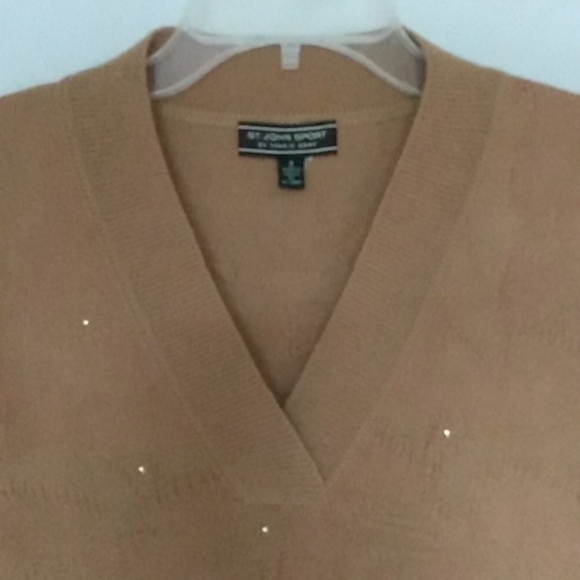 ST JOHN Design Knit Sweater Top V-Neck Burnt Out Nature Theme Rust  Size Small - Picture 2 of 8